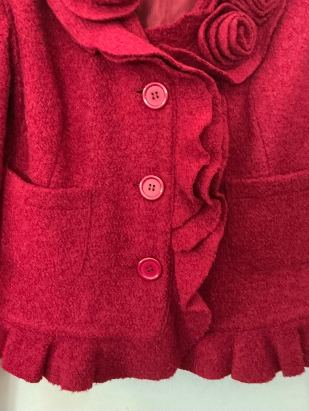 Boston Proper Red Wool-Blend Rosette & Ruffle Jacket, Size 8, Cottagecore - Picture 5 of 6